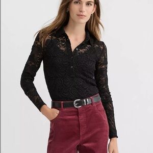 LOFT Black Lace Long Sleeve Blouse